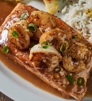 honey bourbon salmon and shrimp